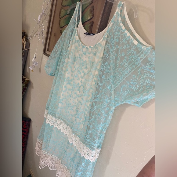 Gypsy 05 Crochet Lace Eyelet Beach Dress Tie Cold Shoulder - Picture 11 of 17